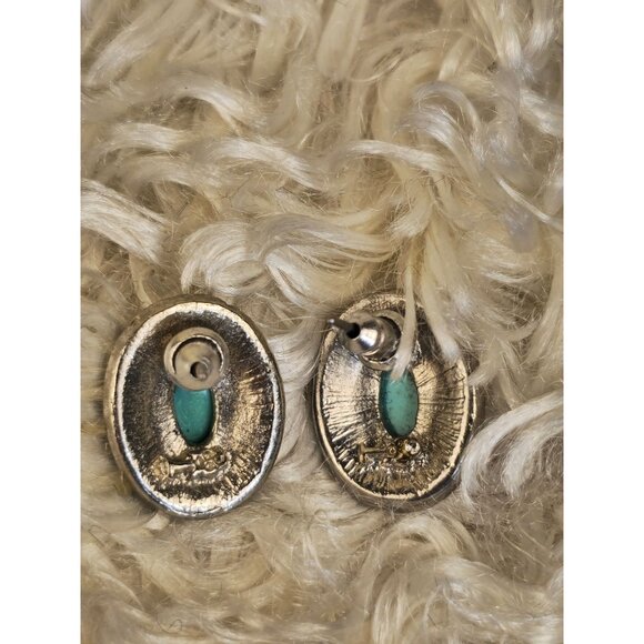 Pair of Vintage Oval Turquoise Earrings - Picture 3 of 5